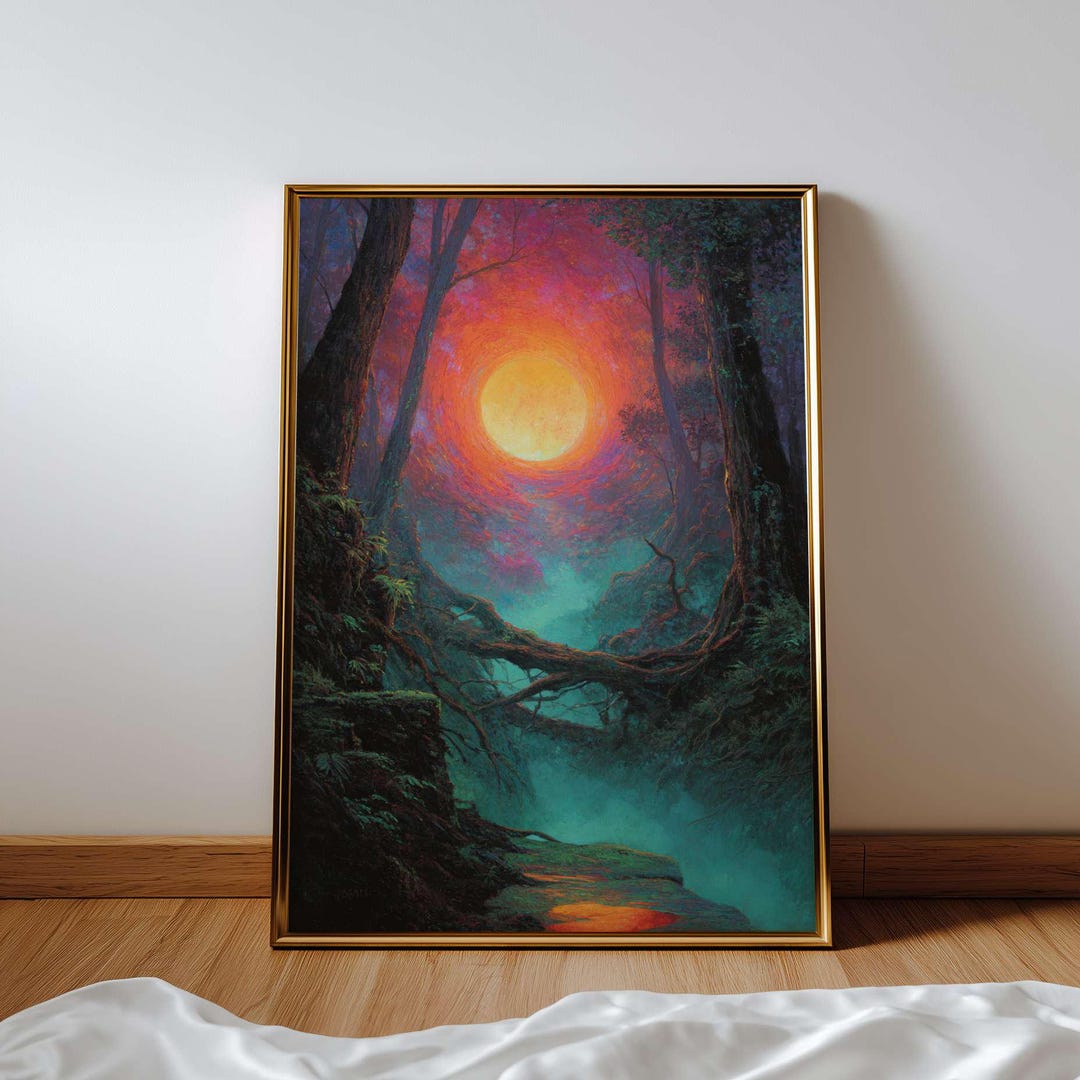 Mystical Forest Sunset Poster | Enchanted Woods Wall Art | Fantasy ...