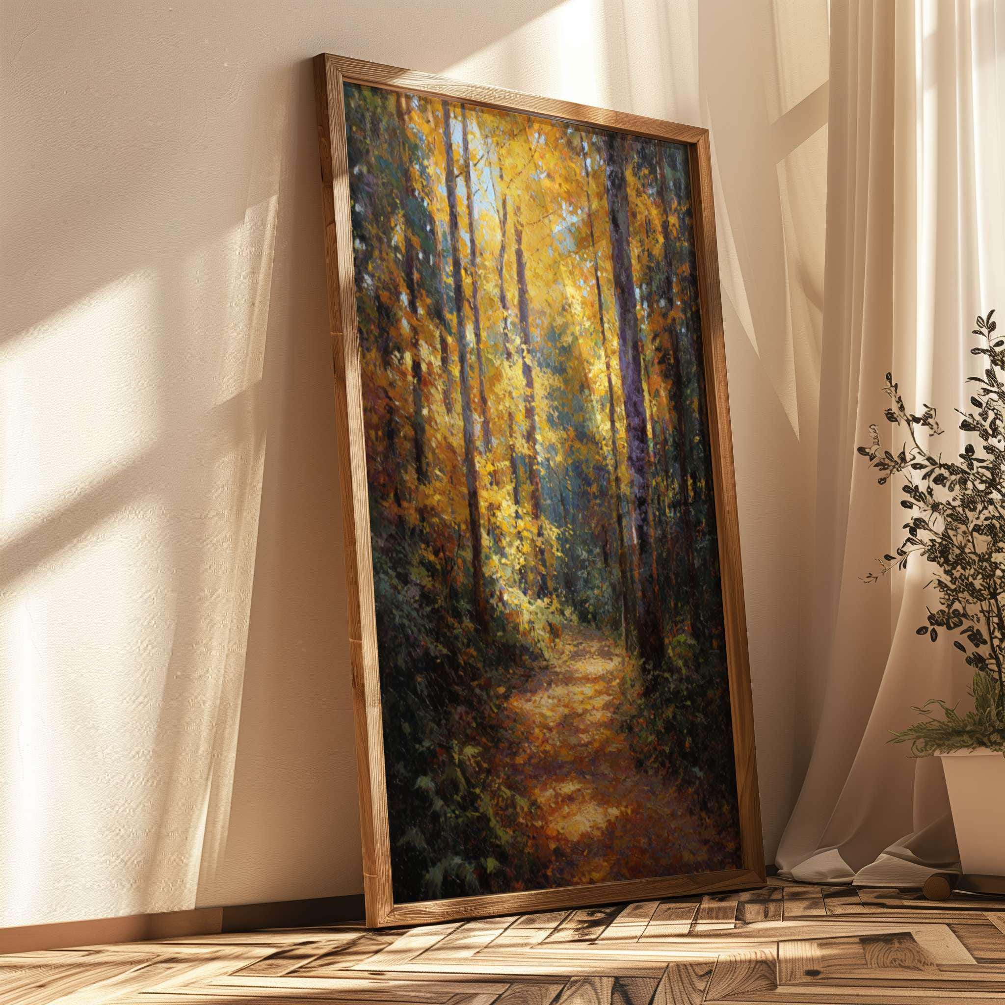 Autumn Forest Path Poster, Fall Nature Wall Art, Golden Trees Print ...