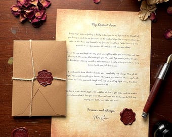 Carta de amor personalizada con sello de cera: poema romántico personalizado, regalo de aniversario en pergamino vintage hecho a mano para él o ella.