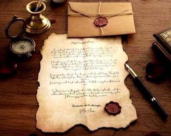 Carta de amor personalizada hecha a mano en pergamino antiguo – Sello de cera, recuerdo romántico, nota personalizada con borde quemado, aniversario, cumpleaños o votos.