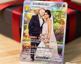 Personalised Pokémon Style Holographic Card | Custom Photo Couples Gift | Anime Keepsake | Anniversary Birthday Father's Day Present UK