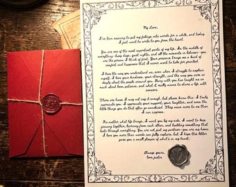 Lettera d'amore personalizzata con sigillo di ceralacca – Un regalo romantico e prezioso da conservare come ricordo.