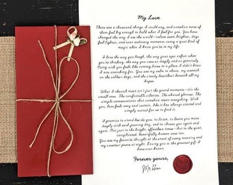 Lettera d'amore fatta a mano con sigillo di cera – Poesia romantica personalizzata, regalo di anniversario