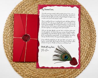 Lettera d'amore fatta a mano con piuma e sigillo di cera / Pergamena personalizzata, regalo per anniversario, San Valentino e compleanno