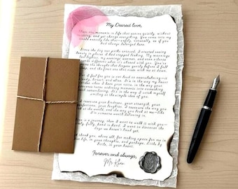 Lettera d'amore personalizzata su carta pergamena con bordi bruciati – Sigillo di cera fatto a mano, regalo romantico ricordo per matrimoni e anniversari