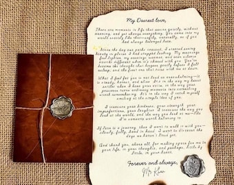 Personalized Handmade Love Letter with Wax Seal & Burned Edges – Custom Romantic Poem or Love Note Keepsake Gift