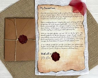 Carta personalizada con sello de cera / Carta de amor con borde quemado / Regalo de cumpleaños, aniversario y boda