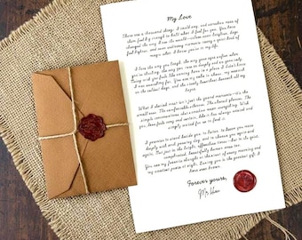 Lettera d'amore fatta a mano con sigillo di ceralacca - Regalo romantico personalizzato per anniversario, per moglie, lui o lei