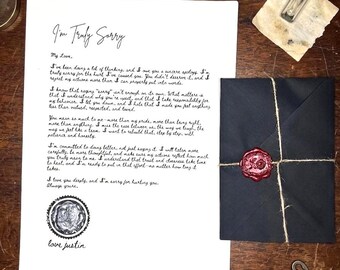 Lettera di scuse personalizzata con sigillo di ceralacca – Fatta a mano, per moglie, lui o lei