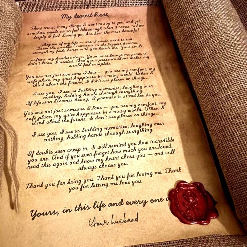 Scroll Letter Personalised with Wax Seal, Vintage Parchment Twine, Gift Box, Anniversary Vows Birthday Wedding Keepsake Bild 2