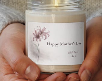 Personalized Mother’s Day Candle, Custom Floral Gift for Mum