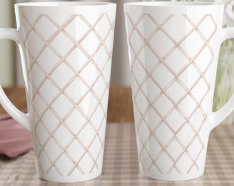 Neutral Trellis Mug: Warm Beige Hand-Painted Style