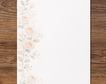 Folded Greeting Card: Soft Ivory Rose Watercolor - Custom Text