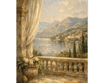 Veranda Wall Art: Italian Lake View - Soft Neutral Palette