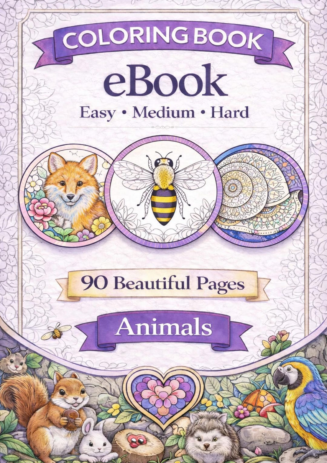 Animal Mandala Coloring Book PDF, 90 Pages (easy–medium–hard), A4 ...