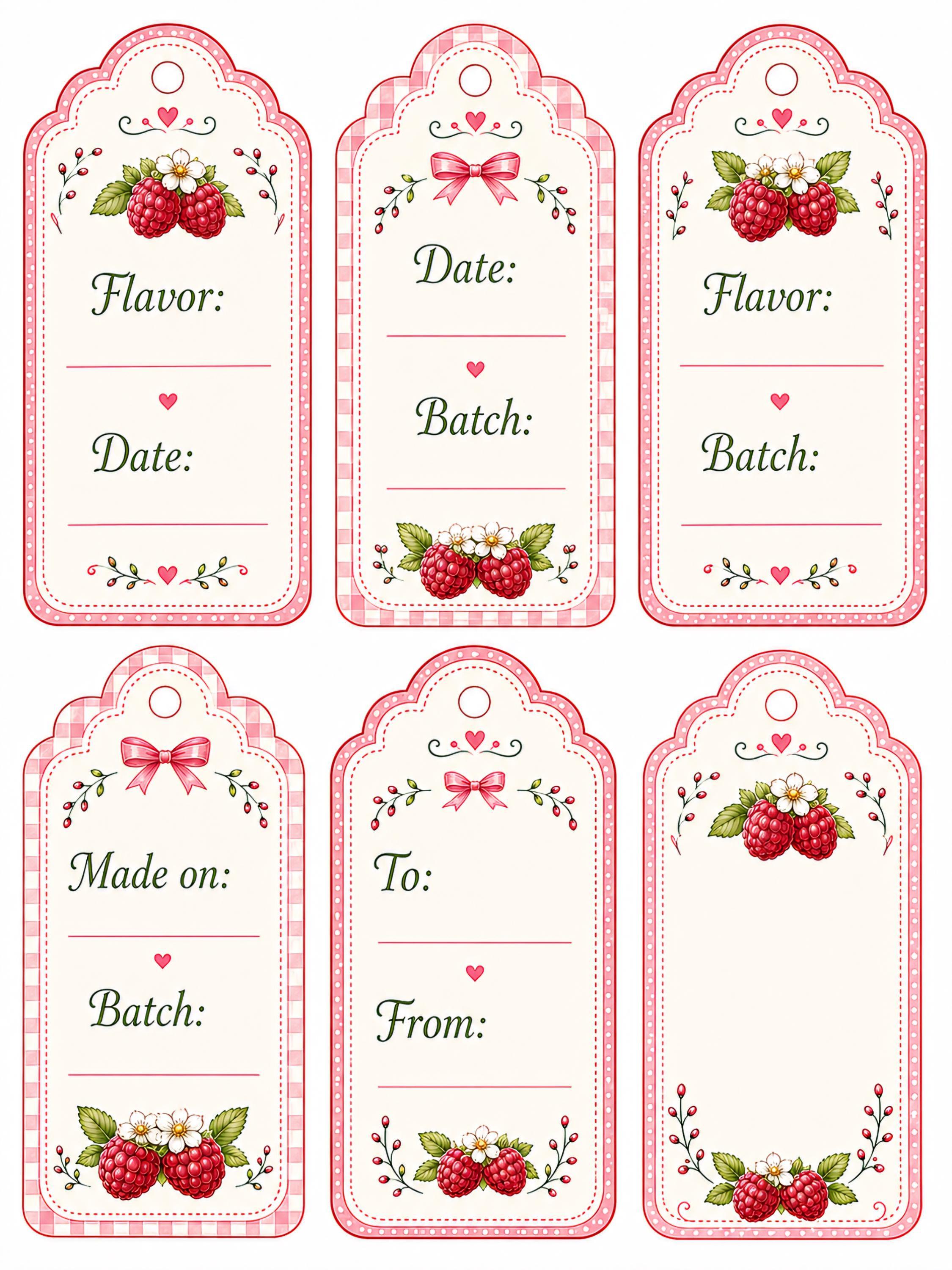 Raspberry Name Tag Raspberry Jar Labels: Cottage Kitchen Printable Tags (jam, Syrup, Gift ...