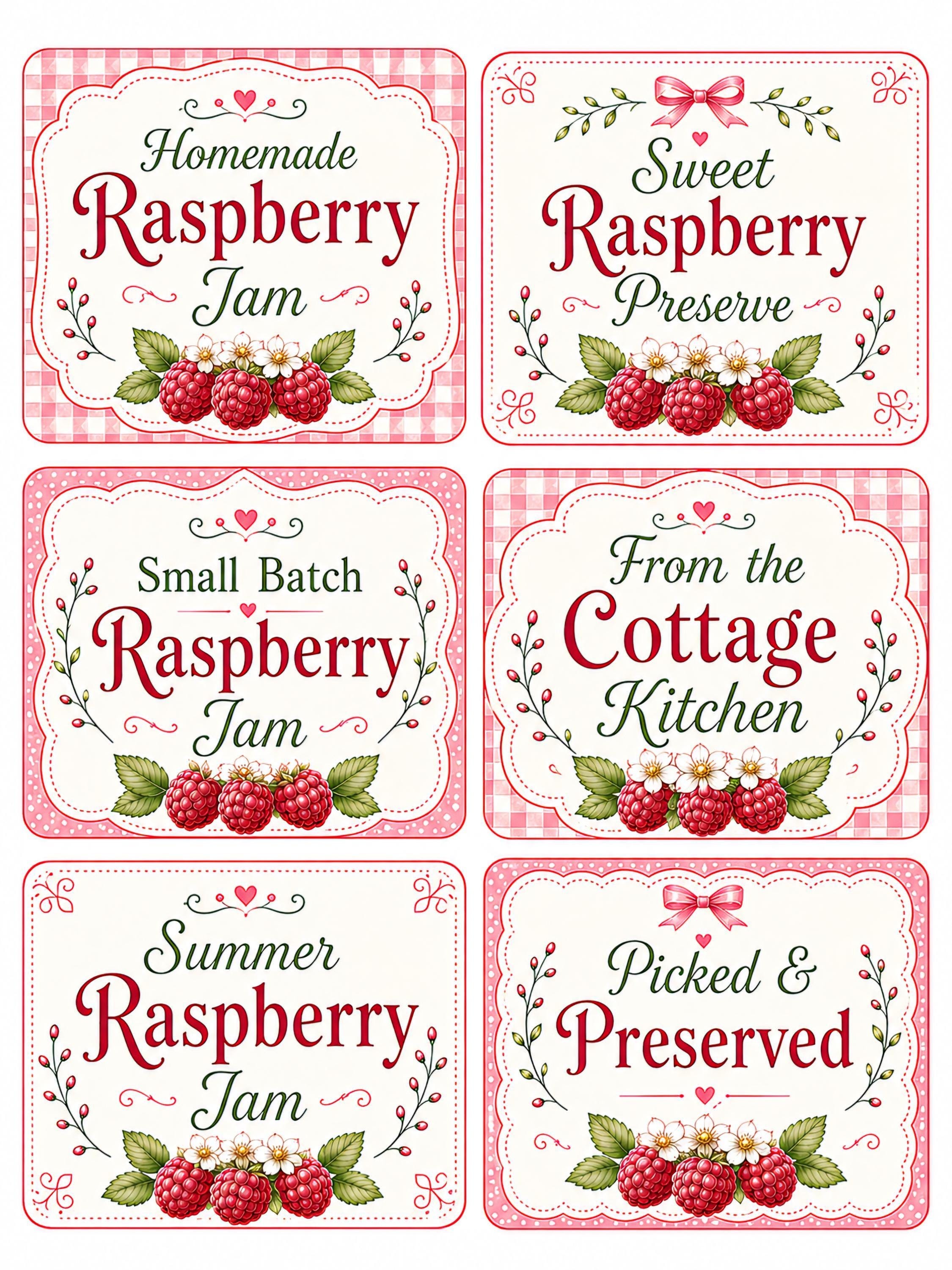 Raspberry Name Tag Raspberry Jar Labels: Cottage Kitchen Printable Tags (jam, Syrup, Gift ...