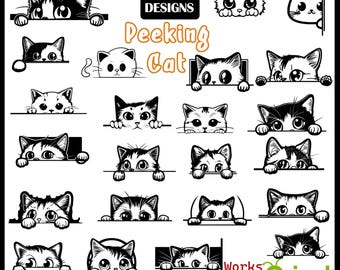 Peeking Cat SVG Bundle, Black cat svg, Peeking cat clipart, Cute Cat, Striped kitten Svg, Kitten Svg Silhouette, Cat Lover, Cat cutting file