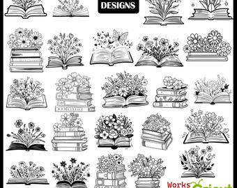 Floral Book SVG, Book with Flowers Svg, Book Lady Svg, Reading Books Svg, Flowers Growing Out of a Book, Book lover Clipart, Book & Flowers