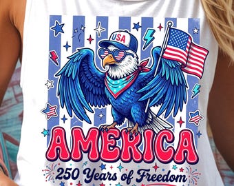 American Bald Eagle, America 250 PNG, American Patriotism, Fireworks PNG, Red White Blue PNG, Fourth of July png, Retro America png