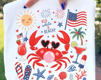 Fourth of July Crab PNG, Coastal PNG, Summer Vibes PNG, Girls Summer png, Preppy Summer png, Beach Vacation png, Coastal Aesthetic