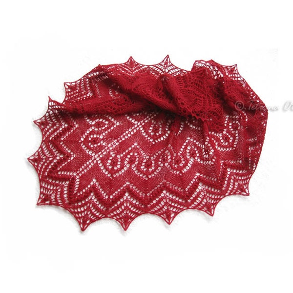 SALE - Red hand knit lace shawl cherry red scarf garnet wrap triangle gift women geometric