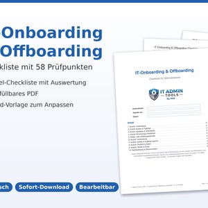 IT Onboarding Offboarding Checkliste | Mitarbeiter Eintritt Austritt | Excel, ausfüllbares PDF, Word Prozessvorlage | KMU deutsch