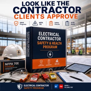 Electrician Safety Manual Template, Editable OSHA NFPA 70E Electrical Contractor Compliance Program, Word PDF Instant Download