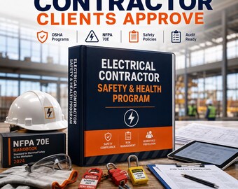 Szablon podręcznika bezpieczeństwa dla elektryków, edytowalny program zgodności z OSHA NFPA 70E dla wykonawców instalacji elektrycznych, plik Word PDF do natychmiastowego pobrania