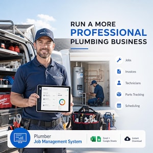 Plumber Job Management System | Excel Google Sheets | Job Tracker Invoice Schedule Materials Dashboard