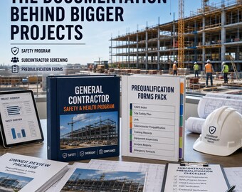 General Contractor Safety Manual Template, OSHA Multi-Employer Compliance Program, Prequalification Forms Pack, Word Pdf