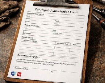 Car Repair Authorization Form | Editable Auto Shop Template (Word & PDF)
