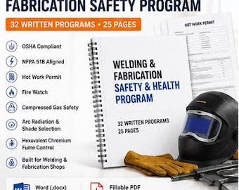Szablon podręcznika bezpieczeństwa spawacza, edytowalny program zgodności z normą OSHA NFPA 51B w zakresie produkcji spawalniczej, plik Word PDF