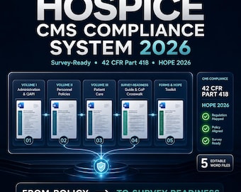 Hospice CMS Compliance System 2026 | 5-Volume Survey-Ready Policy Manuals + HOPE Toolkit | 42 CFR Part 418 | Editable Word