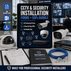 Paket mit Formularen für CCTV-Sicherheitsinstallateure, 12 Feldformulare, 6 Standardarbeitsanweisungen (Digitaler Download)
