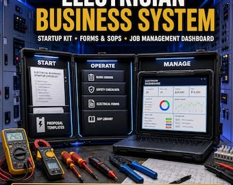 Electrician Business System Bundle | Job Management Spreadsheet, Electrician Forms, SOPs & Startup Kit | Excel Google Sheets Word PDF