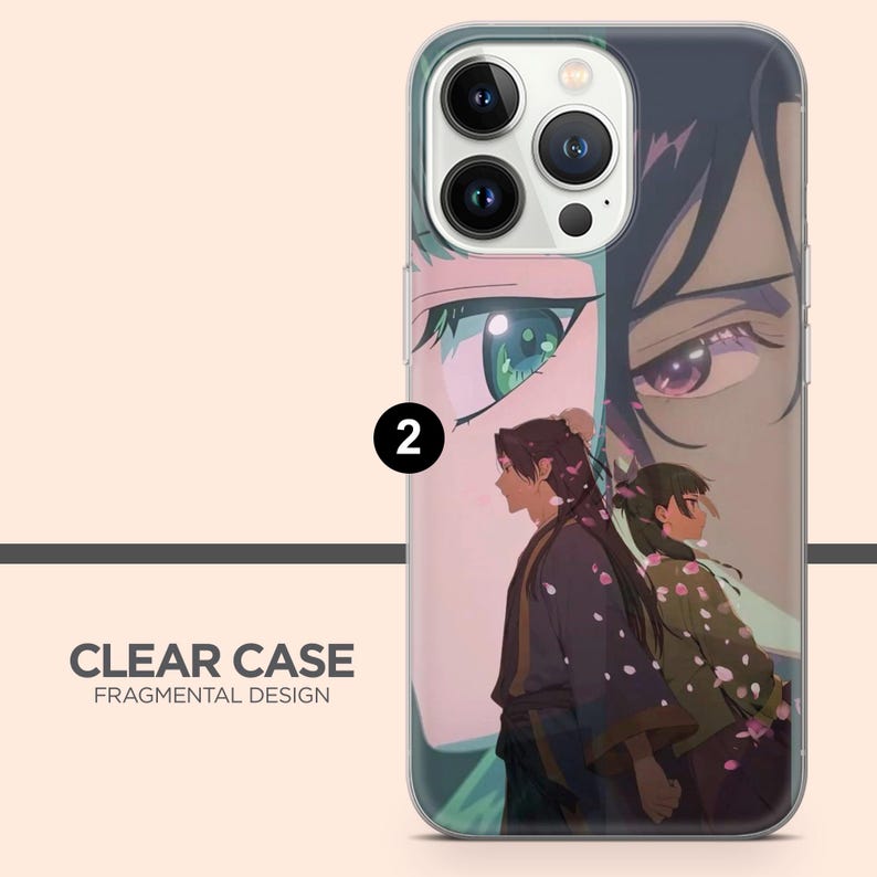 May include: Clear phone case with a Fragmental Design. The case features an anime-style illustration of two figures with a large eye graphic in the background. The text "CLEAR CASE FRAGMENTAL DESIGN" is printed on the case.