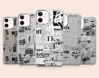 Newspaper Phone Case News Journal Grayscale Cover for iPhone 17Pro, 16, 15, 14, 13, 12, Samsung S26, S25, S24, S23Fe, A16, A56, Pixel 10A, 9
