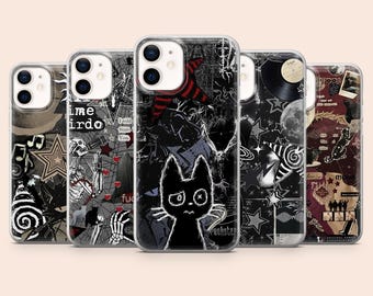 Grunge Cat Phone Case Gothic Emo Y2K Cover for iPhone 17e, 16Pro, 15, 14, 13, 12, Samsung S26, S25, S24, S23, A16, A56, A55, Pixel 10A, 9Pro
