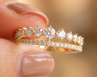WaterProof Gold Stackable Ring Set, S925 CZ Ring, Minimalist Bridal Jewelry, Delicate Promise Ring, Cozy Gift for Her