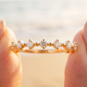 Waterproof Dainty Gold Stacking Ring with CZ Stones, Minimalist Gold Band, Thin Ring for Women, Delicate Everyday Jewelry, Gift for Her