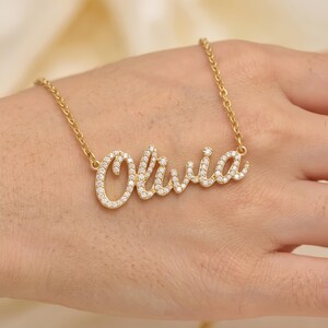 Personalized Name Necklace with Stones, 14K Gold Plated Silver Choker, Custom Sparkly Nameplate, Waterproof Gift for Best Friend image 4