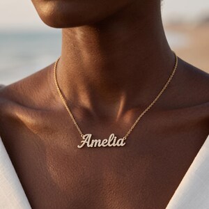Personalized Name Necklace with Stones, 14K Gold Plated Silver Choker, Custom Sparkly Nameplate, Waterproof Gift for Best Friend image 7