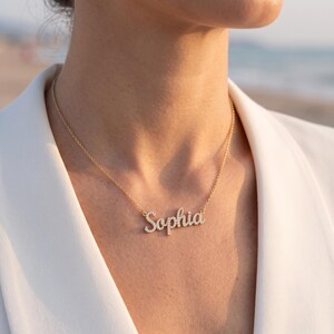 Personalized Name Necklace with Stones, 14K Gold Plated Silver Choker, Custom Sparkly Nameplate, Waterproof Gift for Best Friend image 6