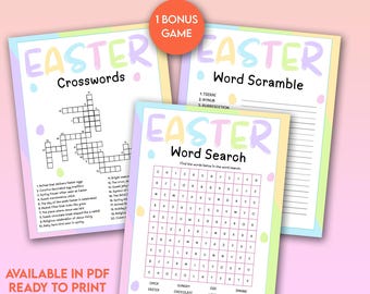 Easter Word Game Bundle, 3 Printable Games, PDF Download, Word Scramble, Word Search, Crosswords, Classroom Games, Family Gatherings