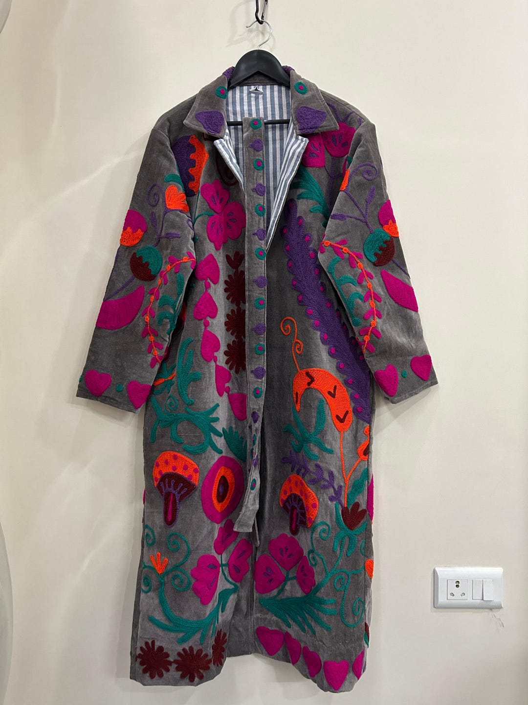Jacket Like A Robe Handmade Velvet Embroidered Jacket Robe Boho Floral Coat Long Kimono ...