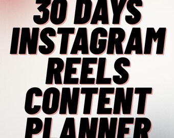 Puede incluir: Gráfico con el texto "30 DAYS INSTAGRAM REELS CONTENT PLANNER" en letras negras en negrita con un contorno rosa. El fondo tiene un degradado de pinceladas rosas, blancas y grises.
