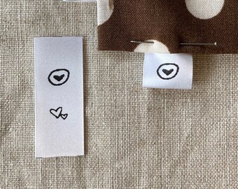 heart sew in tags for handmade goods, proud mom, loving grandma, childrens clothing designer, knit, crochet, sew, crafter notions supplies