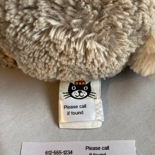 lost found tag for stuffy blanket lovie, SOFT personalized custom label, special stuffed animal luvy blanky blankey, comfort worry anxiety