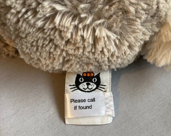 lost found tag for stuffy blanket lovie, SOFT personalized custom label, special stuffed animal luvy blanky blankey, comfort worry anxiety